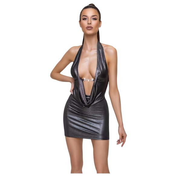 Cottelli Party - mini šaty na krk - strieborné - XL