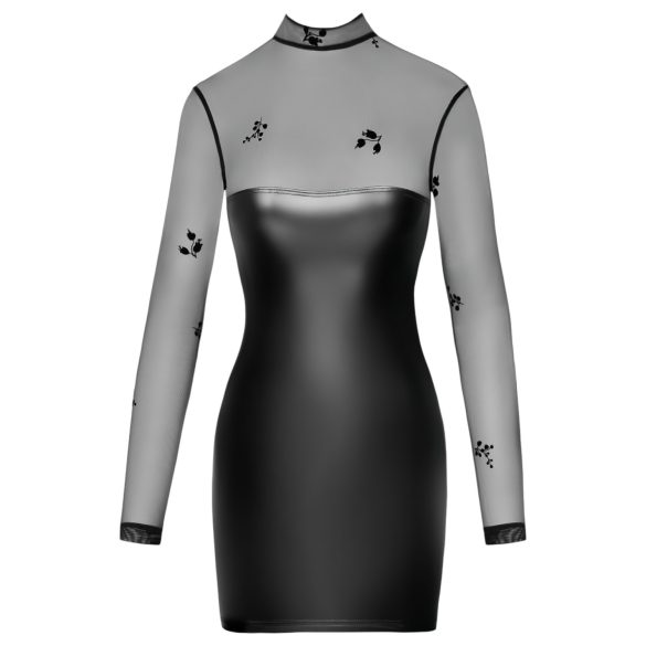 Noir - lesklé priliehavé mini šaty - priesvitný top - čierne