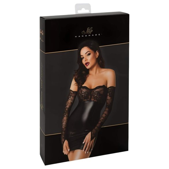 Noir - lesklé šaty s čipkovanými vložkami (čierne)