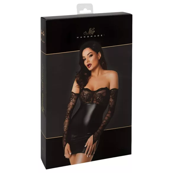 Noir - lesklé šaty s čipkovanými vložkami (čierne) - L