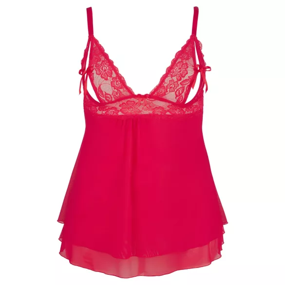Cottelli Plus Size - erotická babydoll košieľka - čipkovaná - červená - 3XL