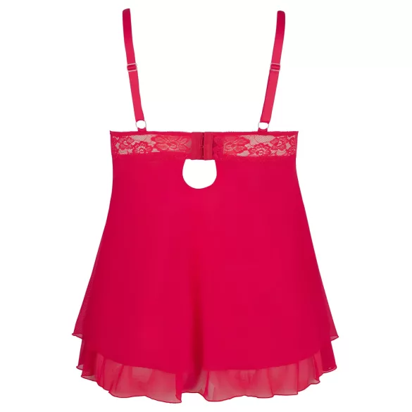 Cottelli Plus Size - erotická babydoll košieľka - čipkovaná - červená - 3XL