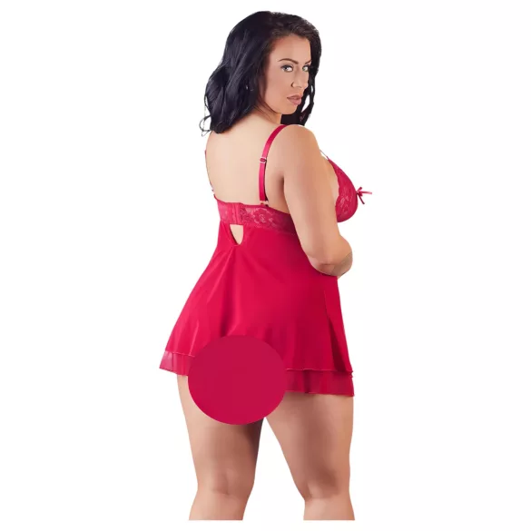 Cottelli Plus Size - erotická babydoll košieľka - čipkovaná - červená - 4XL