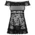 Obsessive Flores - čipkovaný babydoll a tangá (čierne) - L/XL