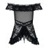 Obsessive Flores - čipkovaný babydoll a tangá (čierne) - L/XL