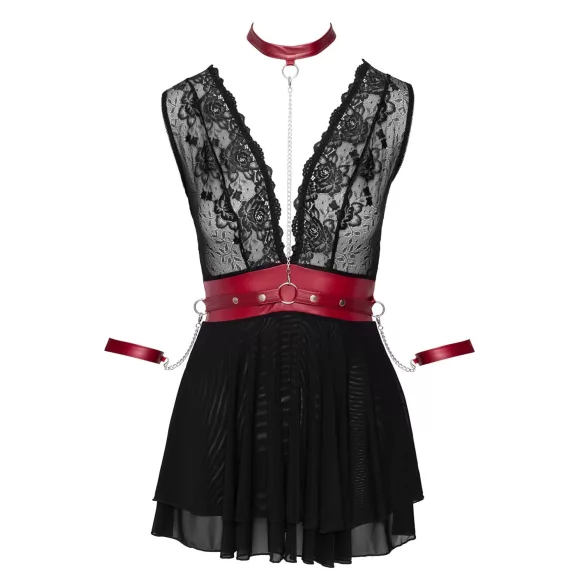 Cottelli Bondage - čipkované babydoll s golierom (čierne) - M