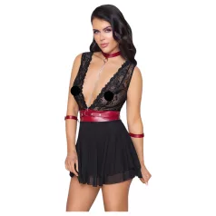   Cottelli Bondage - čipkované babydoll s golierom (čierne) - L
