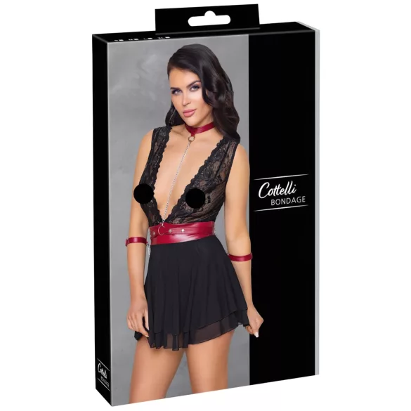 Cottelli Bondage - čipkované babydoll s golierom (čierne) - L