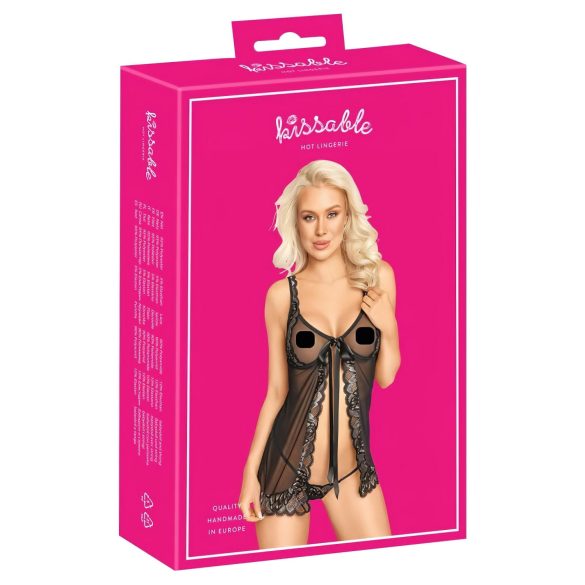 Bozkávateľný otvorený babydoll (čierny) - L/XL