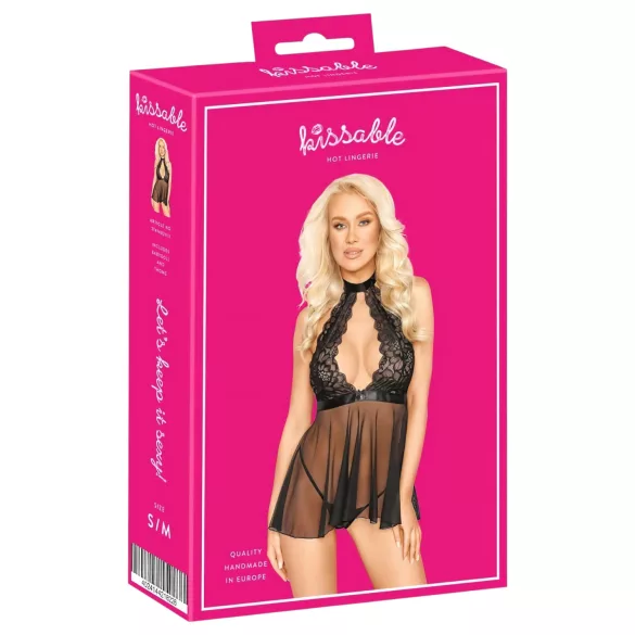 Kissable - babydoll s golierom - čipka - čierna
