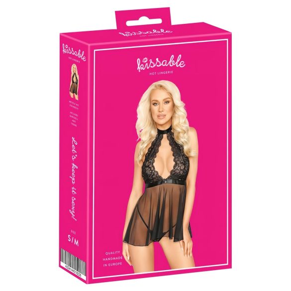 Kissable - babydoll s golierom - čipka - čierna - L/XL