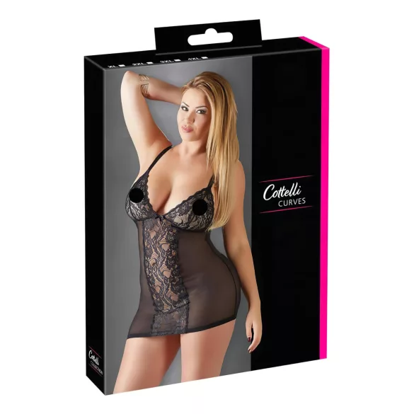 Cottelli Plus Size - erotická sieťovaná košieľka - čipka čierna - 3XL