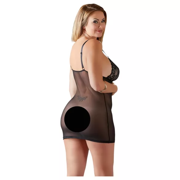 Cottelli Plus Size - erotická sieťovaná košieľka - čipka čierna - 3XL