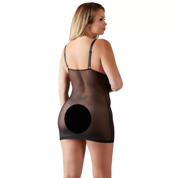 Cottelli Plus Size - erotická sieťovaná košieľka - čipka čierna - 3XL