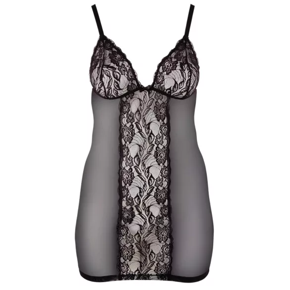 Cottelli Plus Size - erotická sieťovaná košieľka - čipka čierna - 3XL