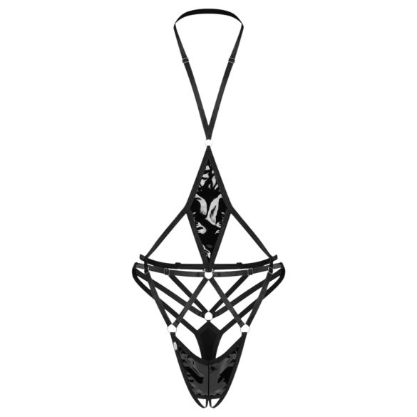 Obsessive - body s otvoreným rozkrokom a pásikmi - čierna - L/XL