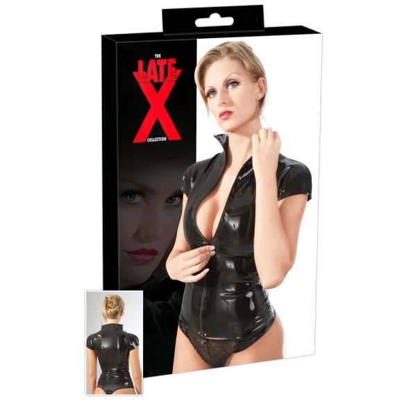LATEX - dámska košeľa s krátkym rukávom na zips (čierna) - M