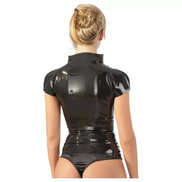 LATEX - dámske latexové tričko na zips - čierne - XL