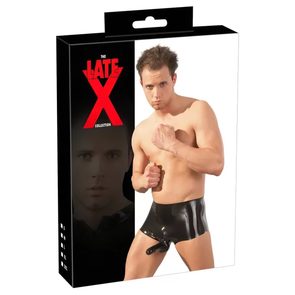LATEX - boxerky s návlekom na penis - čierna - L/XL
