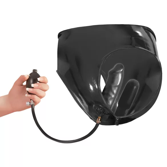 LATEX - dámske nohavičky - s 2 nafukovacími vnútornými dildami - čierne - L