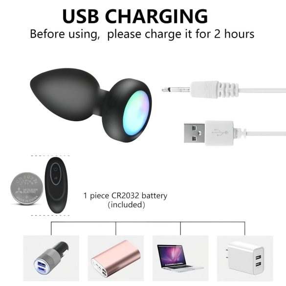 Mrow - análny vibrátor s diaľkovým ovládaním a svetlom - čierny