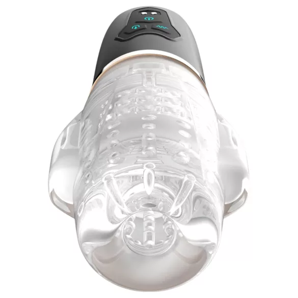 Funny Me Rocket Cup - masturbátor s vibráciou a saním - priehľadný/čierny