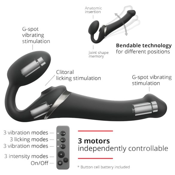 Strap-on-me - pripínací vibrátor s pulznými vlnami - čierny - veľkosť M