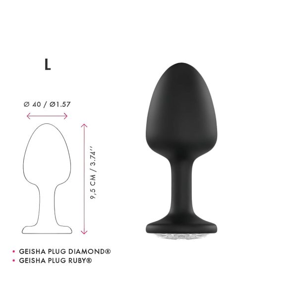 Dorcel Geisha Plug Diamond L - anál klenot s bielym kameňom (čierny)