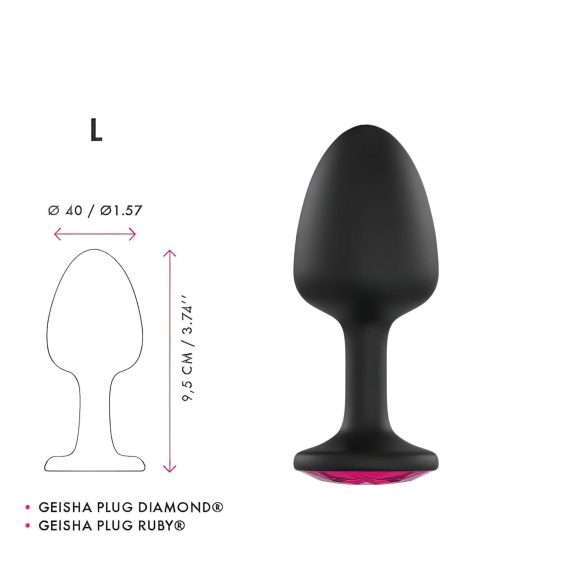 Dorcel Geisha Plug Ruby L - análny kolík s ružovým kameňom (čierny)