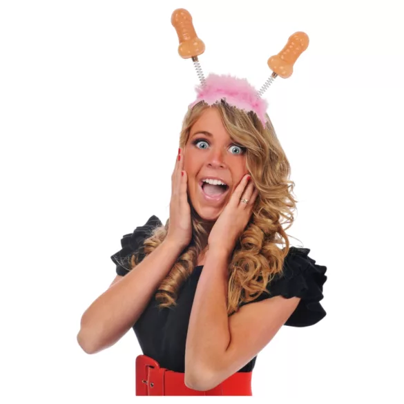 Péniszes fejpánt - erotická čelenka - ružová/prírodná farba