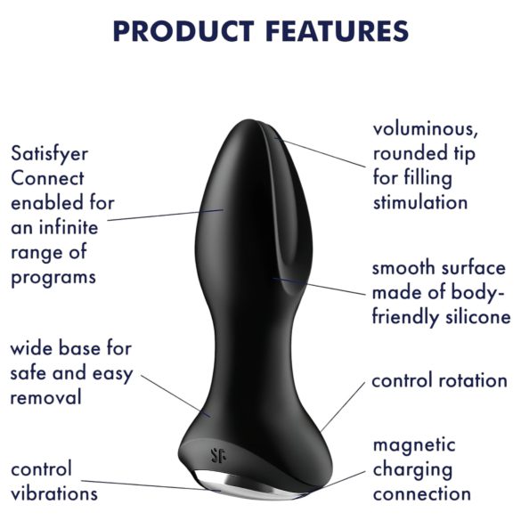 Satisfyer - análny vibrátor s rotáciou a perličkami - čierny
