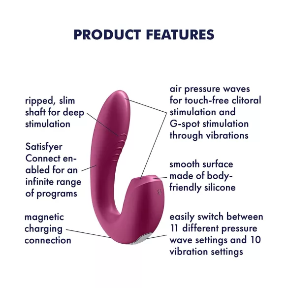 Satisfyer Sunray - akumulátorový, tlakovo-vlnový 2v1 vibrátor (červený)