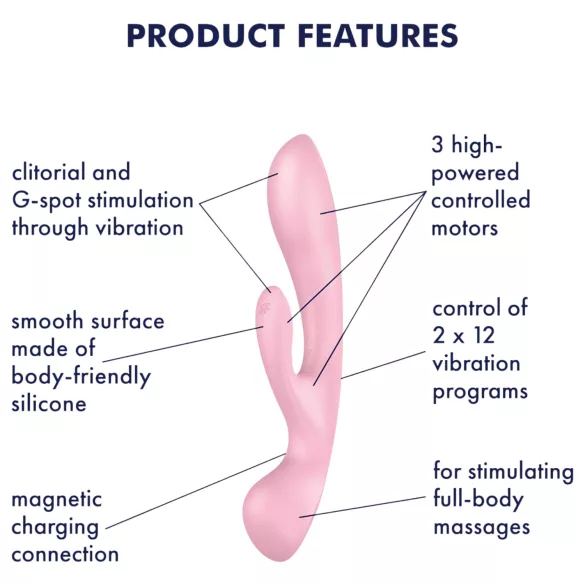 Satisfyer Triple Oh - vibrátor na klitoris s ramenom - nabíjateľný - ružový