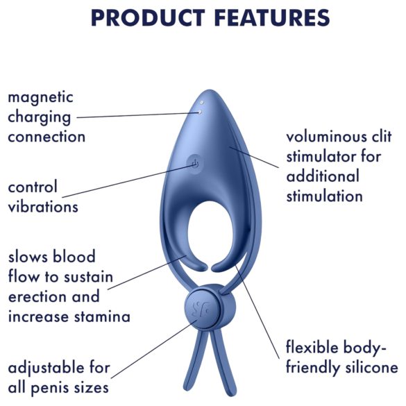 Satisfyer Sniper - vibračný erekčný krúžok - nabíjací - modrý