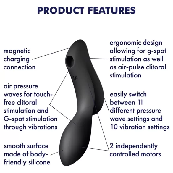 Satisfyer Curvy Trinity 2 - vibrátor s tlakovými vlnami 2v1 - čierny