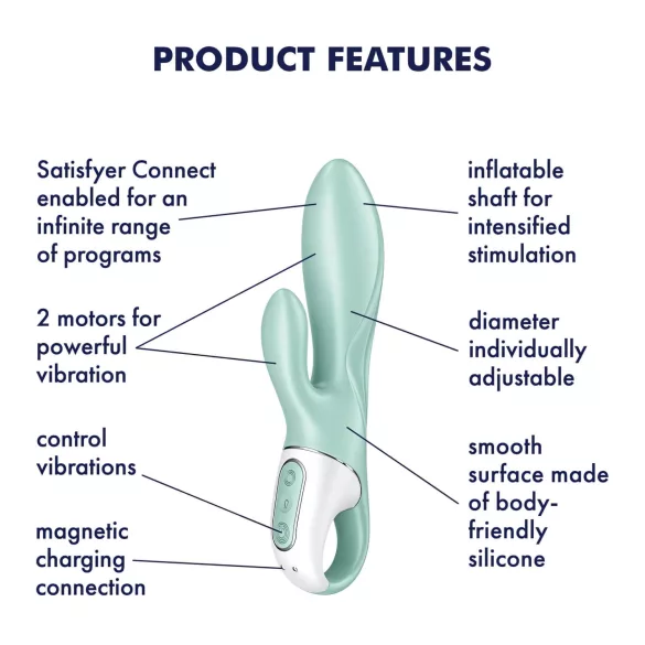 Satisfyer Air Pump Bunny 5 - vibrátor s čerpadlom ovládaný aplikáciou (mätový)