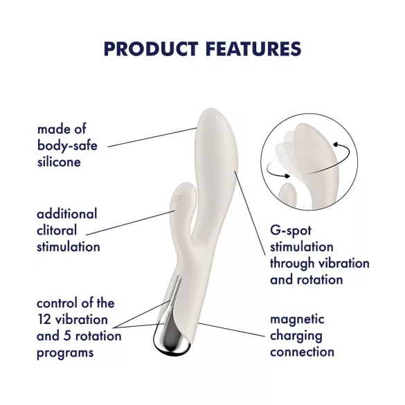 Satisfyer Spinning Rabbit 1 - vibrátor s rotačným klitorálnym ramenom - béžový
