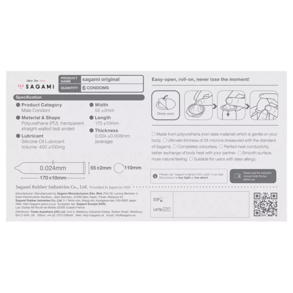 Sagami Original 0.02 - kondóm - 55 mm - 6 ks