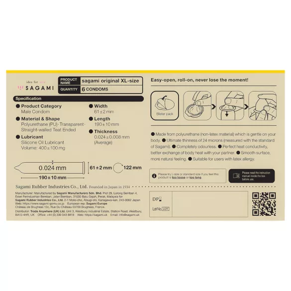 Sagami Original 0,02 XL - kondóm - ultra tenký - 61mm (6ks)