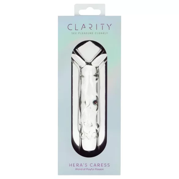 Clarity - sklenené dildo srdcová rúčka - transparentné