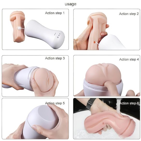 Lonely Happy - masturbátor na batérie - stonajúci, vibrujúci - biela/prírodná