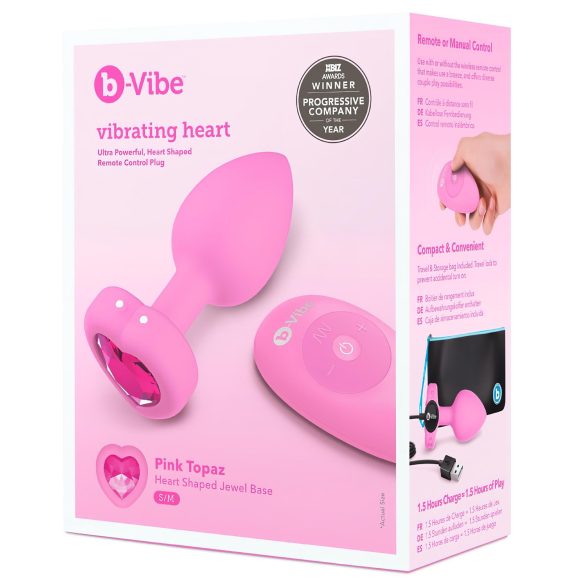 b-vibe srdce - nabíjací análny vibrátor s diaľk. ovládačom (ružový)