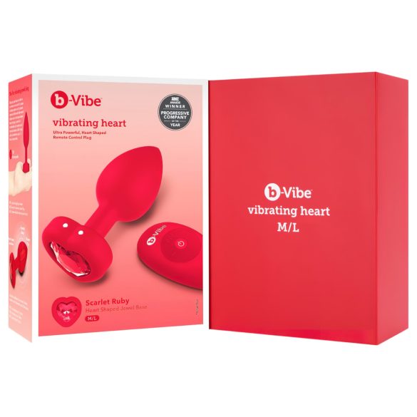 b-vibe srdce - nabíjateľný, rádiový análny vibrátor (červený)