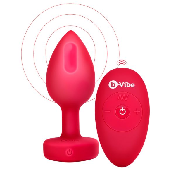 b-vibe srdce - nabíjateľný, rádiový análny vibrátor (červený)