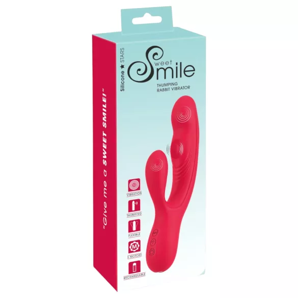 Smile - vibrátor s králikom - 3 motory - dobíjací - červený