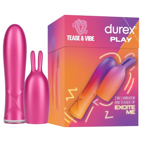 Durex Tease & Vibe - tyčový vibrátor s králičím dráždidlom (ružový)