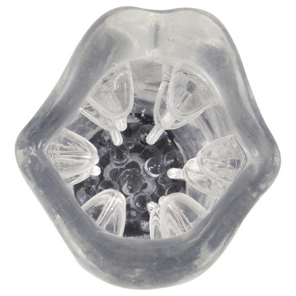 Stroker - vibračný rotačný masturbátor - priehľadný