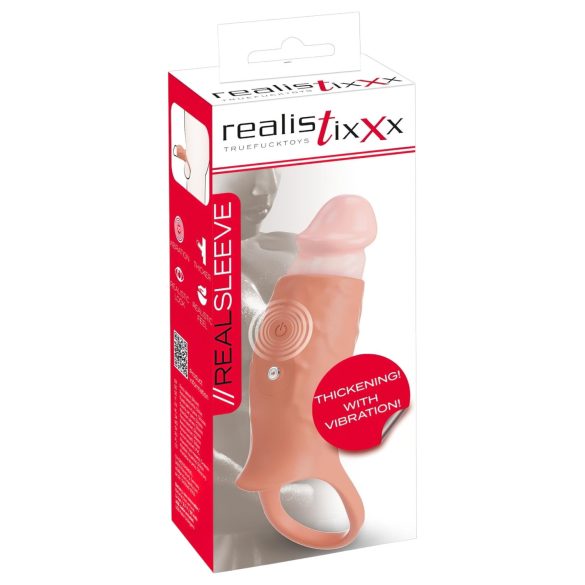 Realistixxx - vibračný otvorený návlek na penis - telová farba