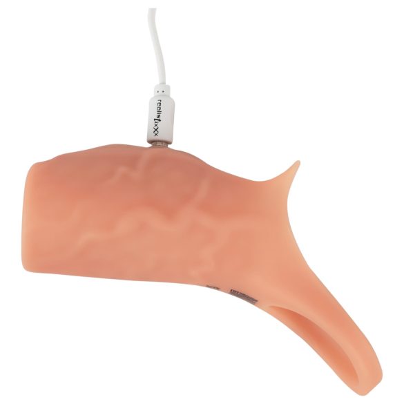 Realistixxx - vibračný otvorený návlek na penis - telová farba