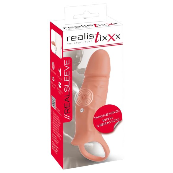Realistixxx - vibračný návlek na penis s krúžkom (prírodný)